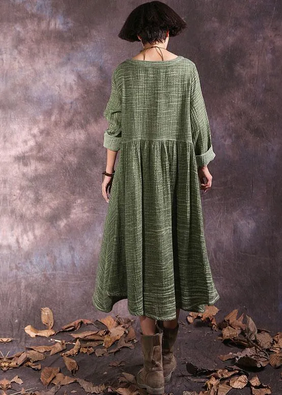 100% green long sleeve cotton dresses v neck Maxi autumn Dresses