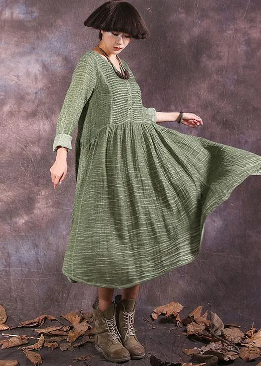 100% green long sleeve cotton dresses v neck Maxi autumn Dresses