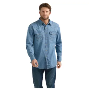 112361699 Wrangler Men's Denim Long Sleeve Snap Shirt - Light Wash