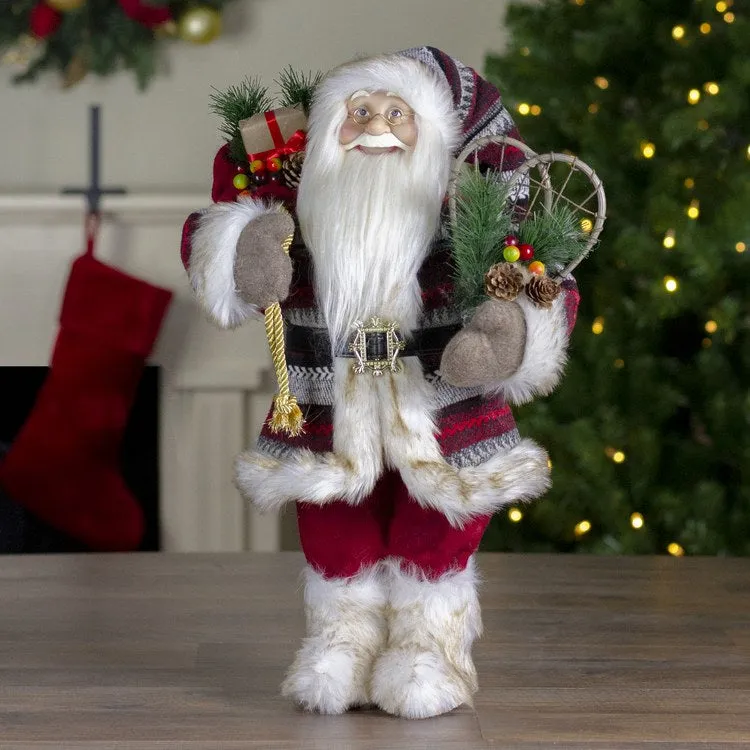 18" Standing Santa Christmas Figurine with Snow Shoes and Fur Boots