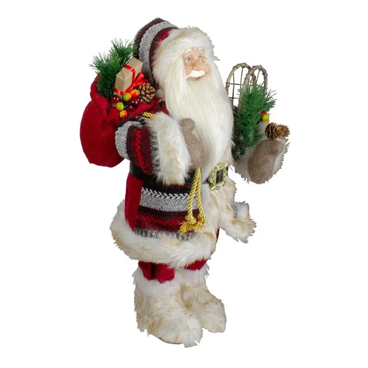 18" Standing Santa Christmas Figurine with Snow Shoes and Fur Boots