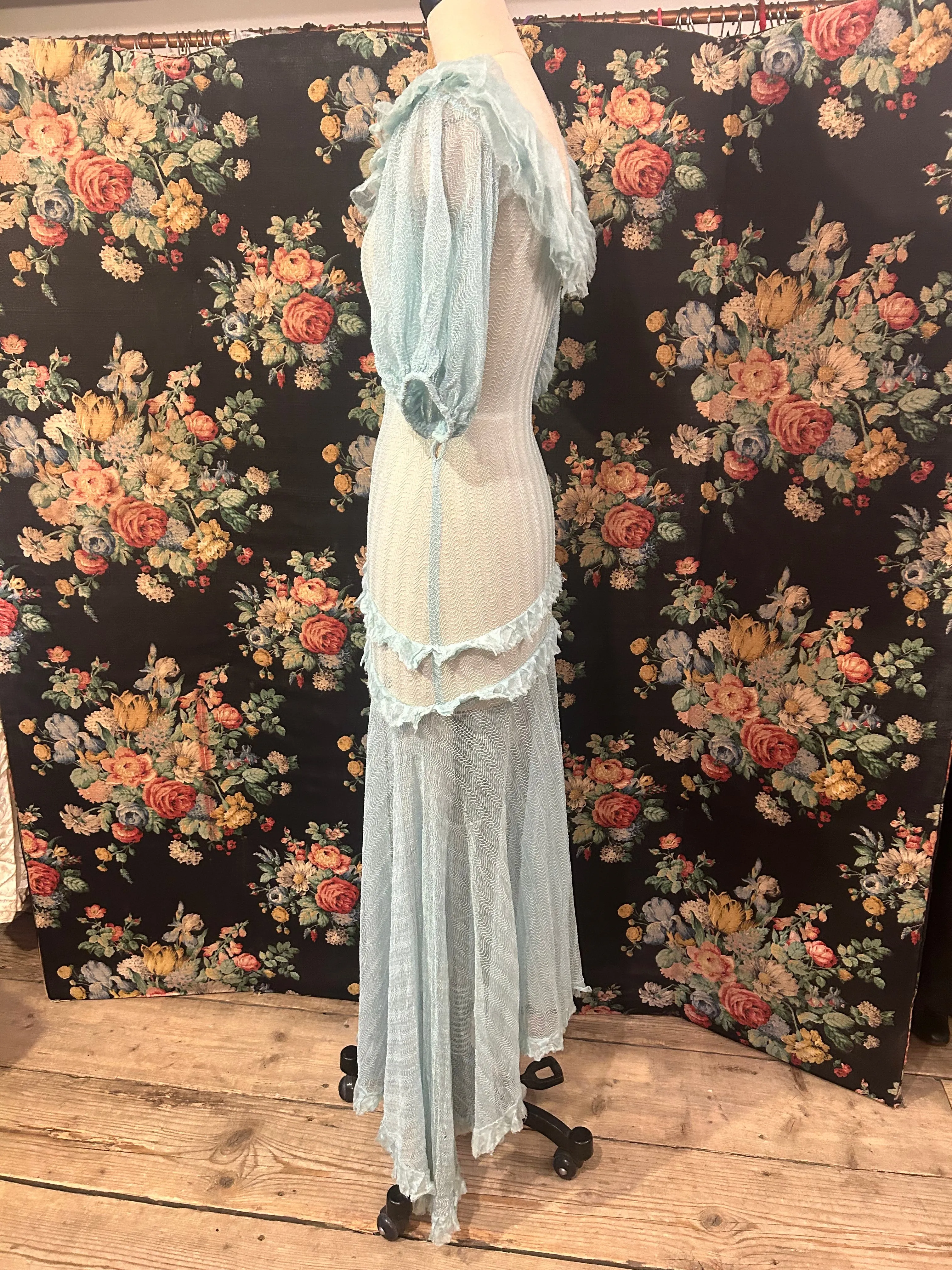 1930s sky blue woven 1930s dress