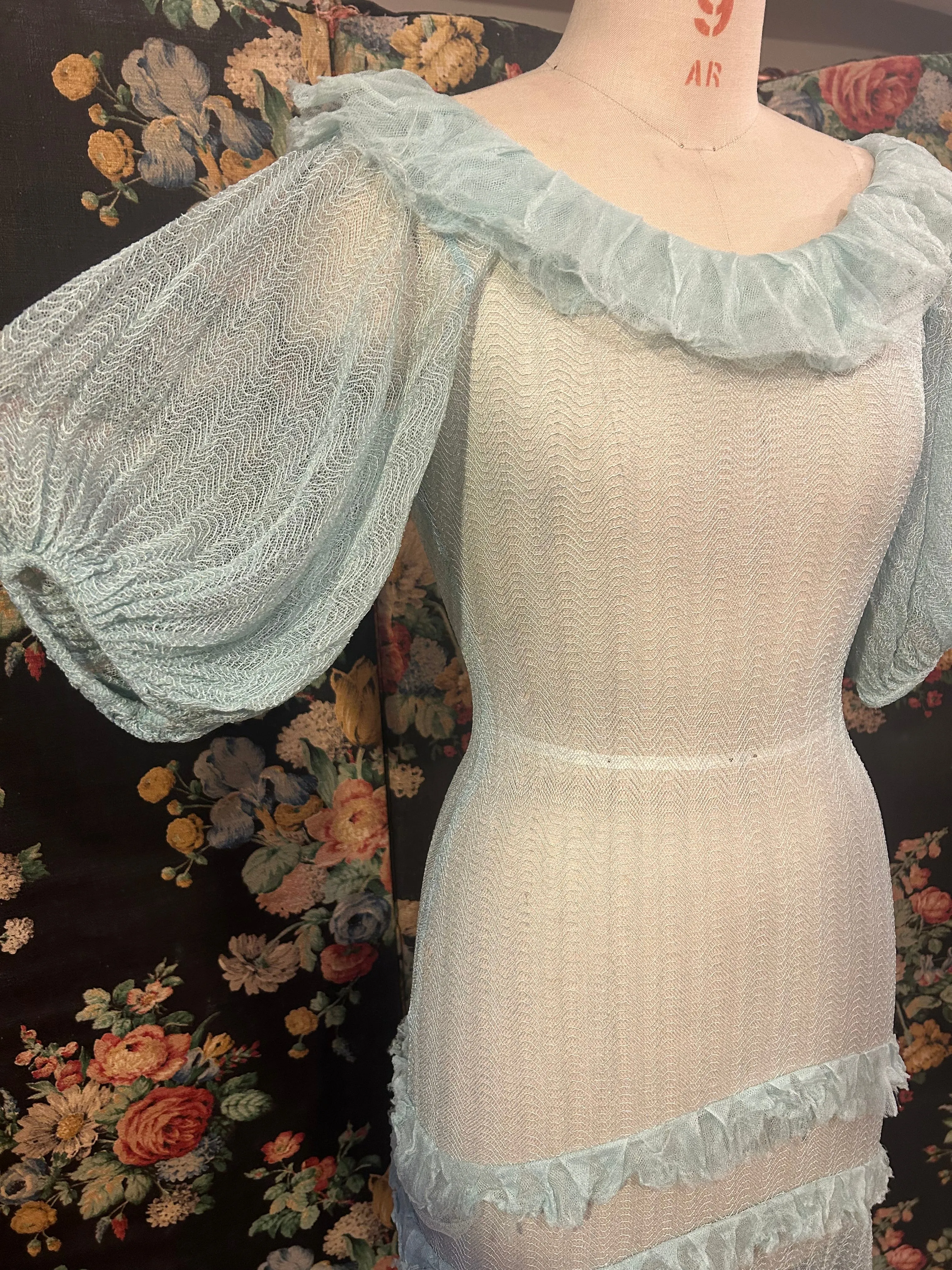 1930s sky blue woven 1930s dress