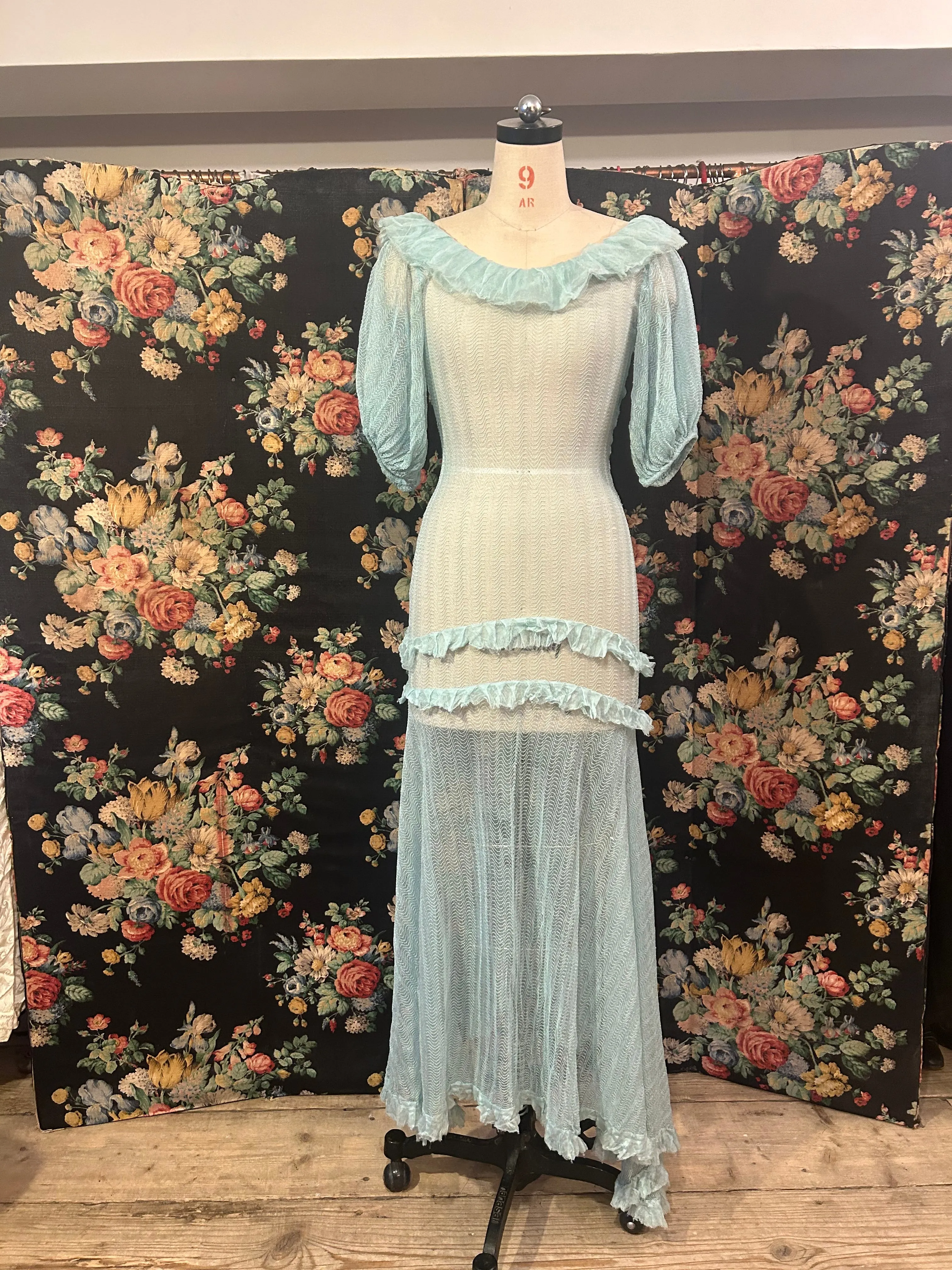 1930s sky blue woven 1930s dress