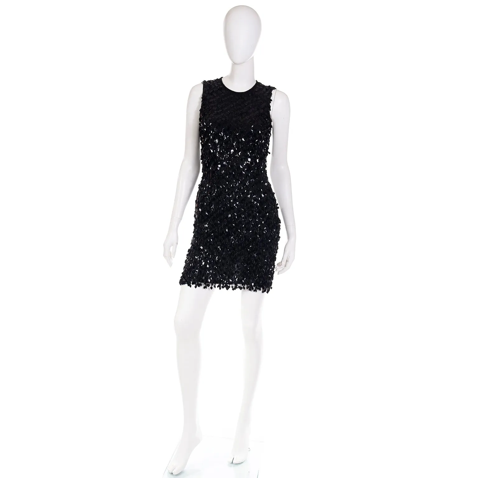 1990s Donna Karan DKNY Dangle Bead Silk Dress w Diamond Paillettes