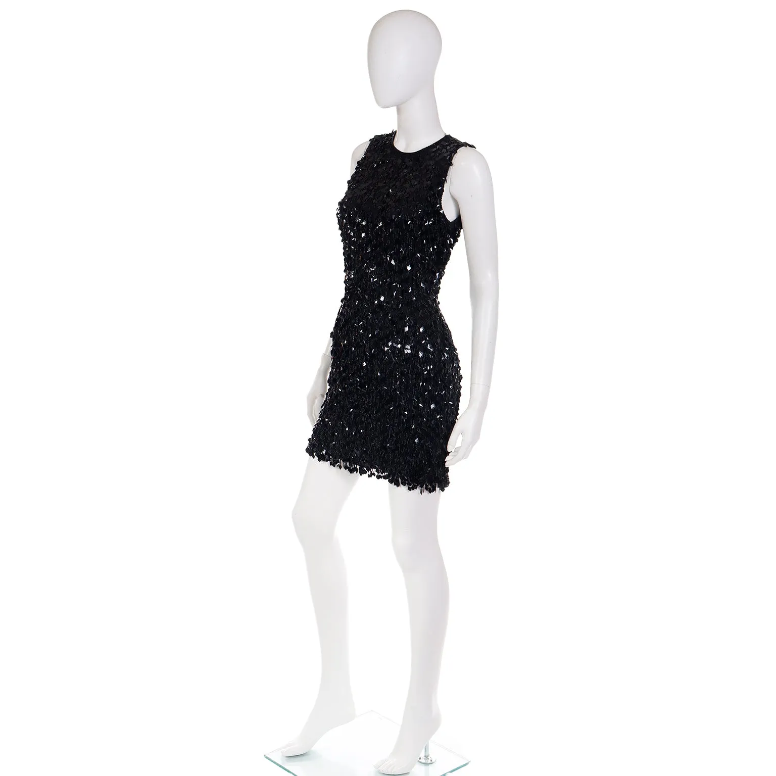 1990s Donna Karan DKNY Dangle Bead Silk Dress w Diamond Paillettes