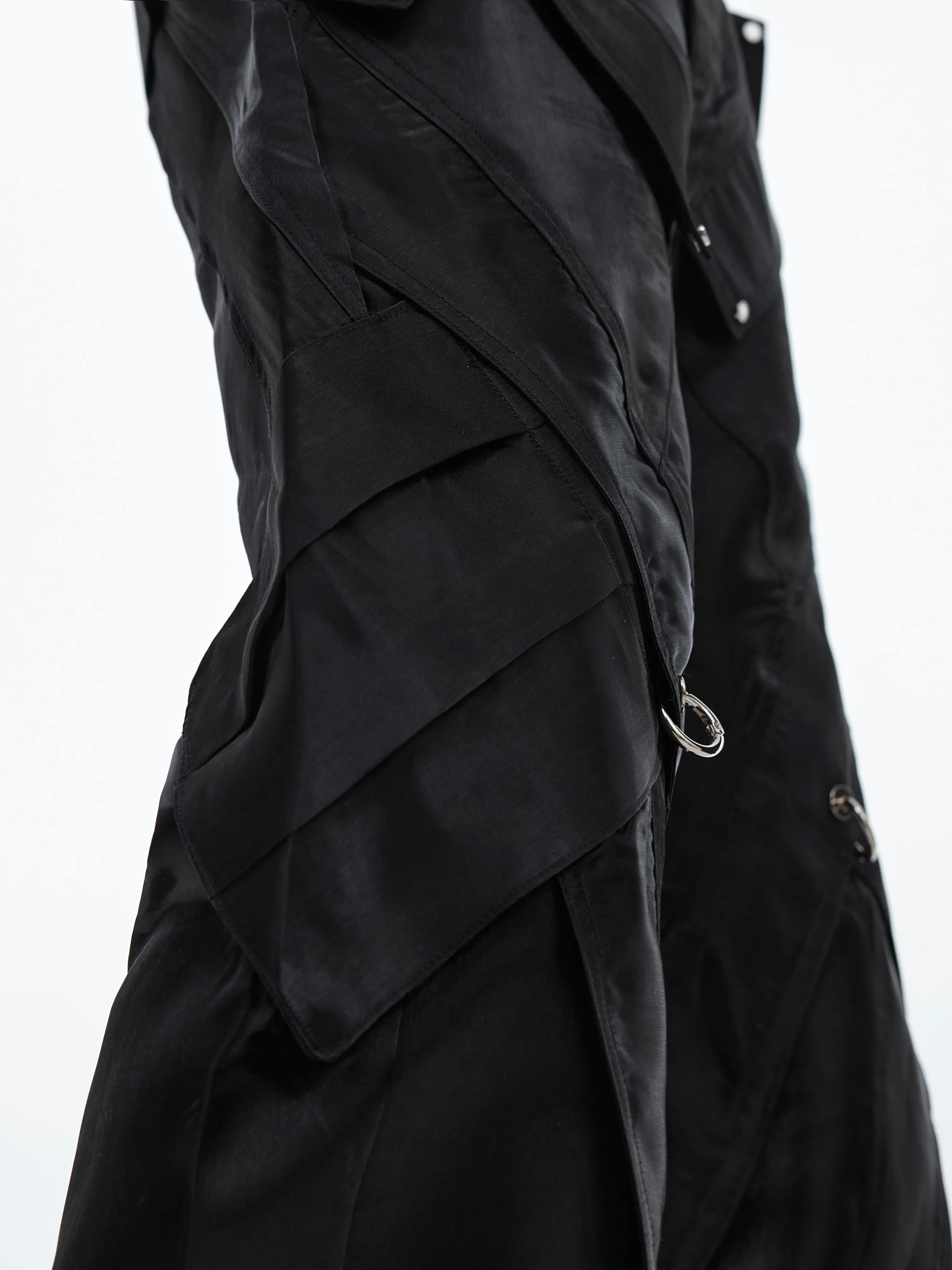 【24s Aug.】Futuristic Liquid Glossy Metal Buckle Deconstructed Leather Pants