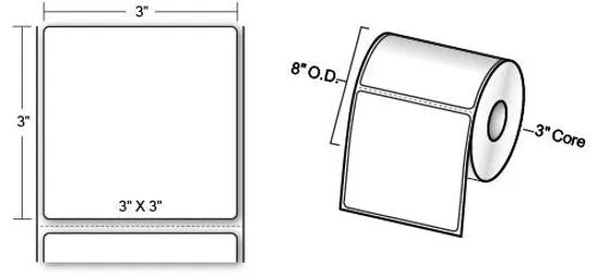 3" x 3" Removable Adhesive Printer Labels for Manual Applications - 1900 Labels Per Roll, 4 Pack Roll