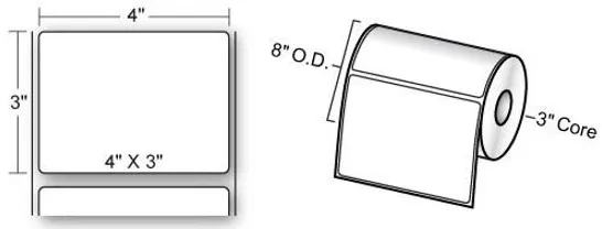 4" x 3" Removable Adhesive Printer Labels for Manual Applications - 1900 Labels Per Roll, 4 Pack Roll