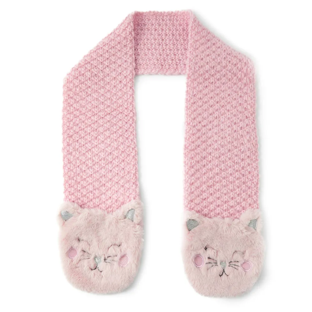 Accessorize London Girl's Pink Cat Fluffy Scarf