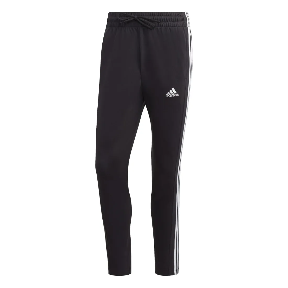 ADIDAS ESSENTIALS SINGLE JERSEY TAPERED OPEN HEM 3-STRIPES MEN'S PANTS BLACK