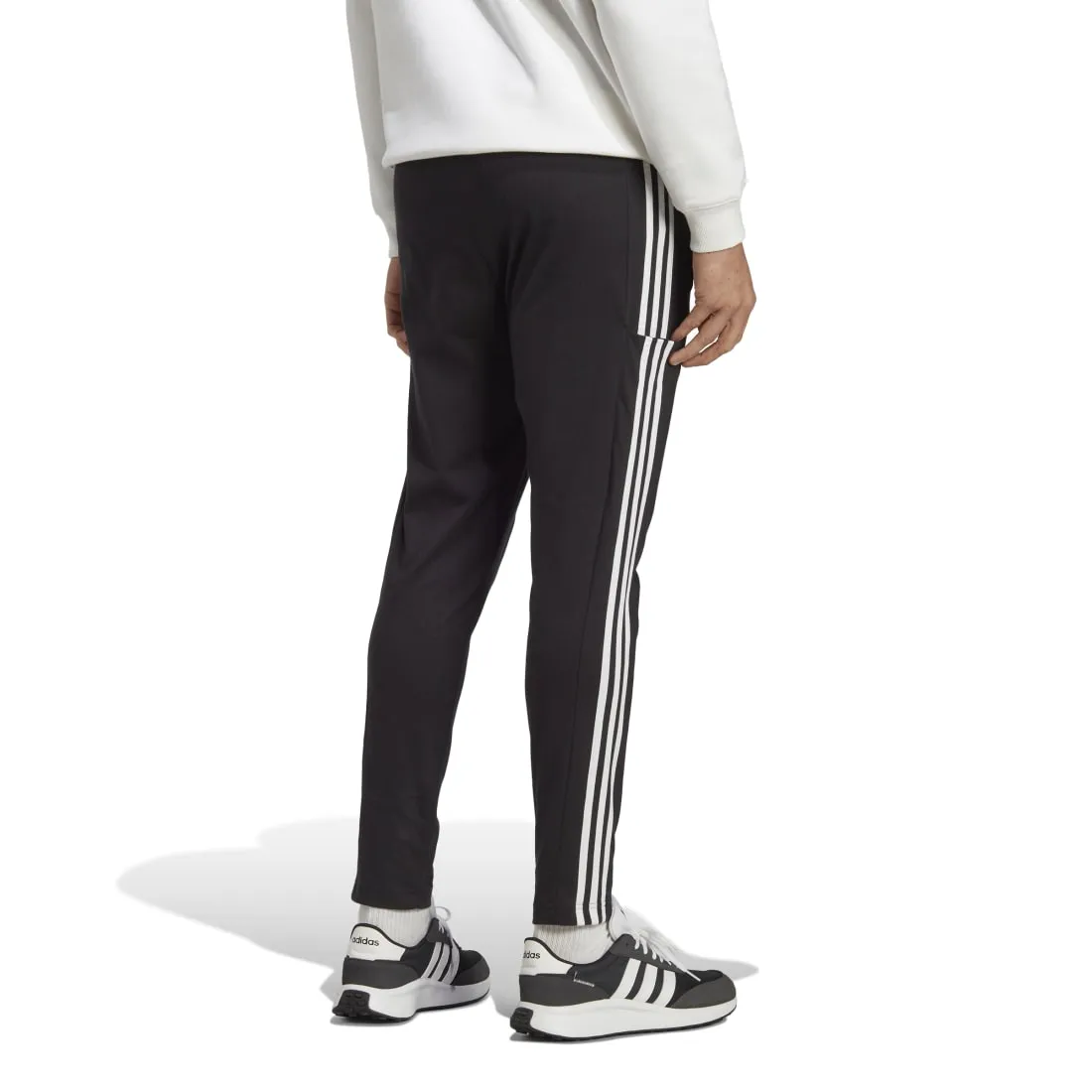 ADIDAS ESSENTIALS SINGLE JERSEY TAPERED OPEN HEM 3-STRIPES MEN'S PANTS BLACK