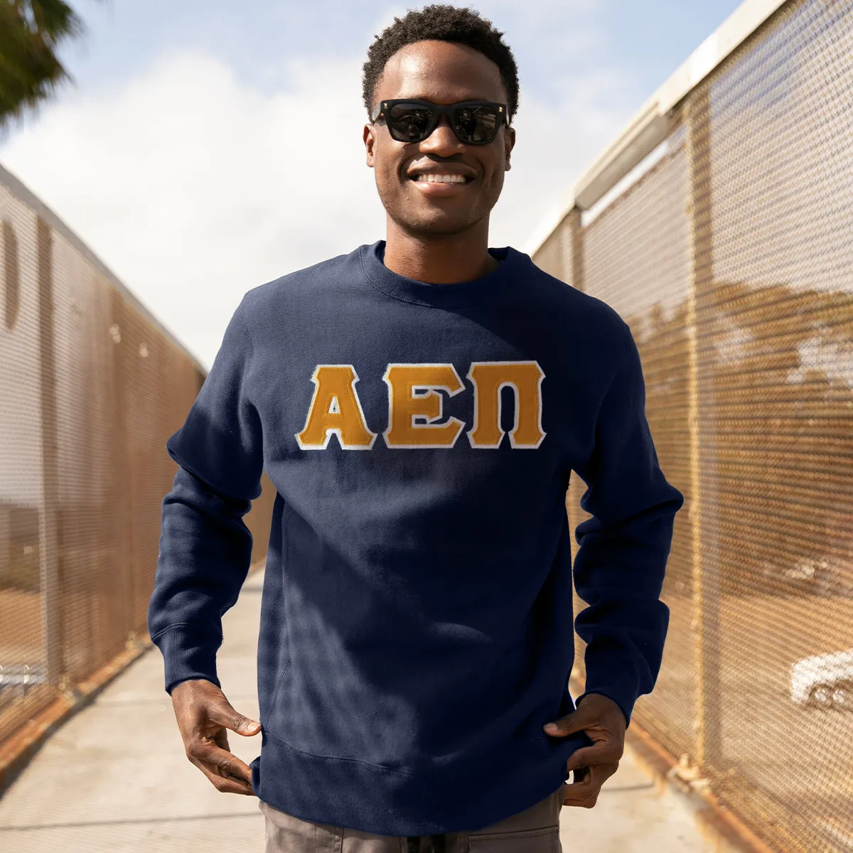 AEPi Navy Crewneck Sweatshirt with Sewn On Letters