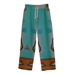 All-Over Print Unisex Straight Casual Pants | 245GSM Cotton Leo 2 teal print