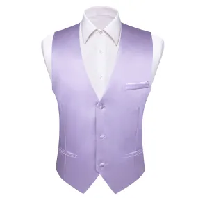 Baby Purple Solid Satin Men's V-Neck Business Vest