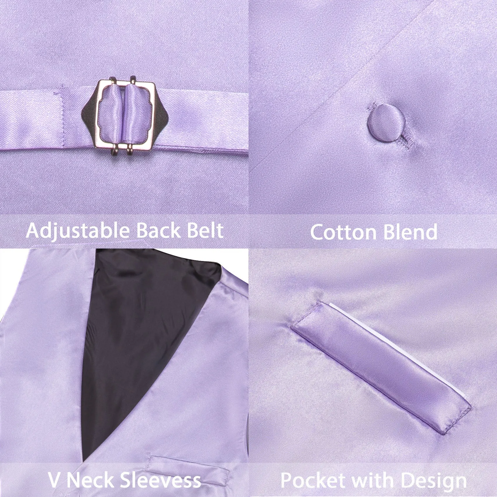 Baby Purple Solid Satin Men's V-Neck Business Vest