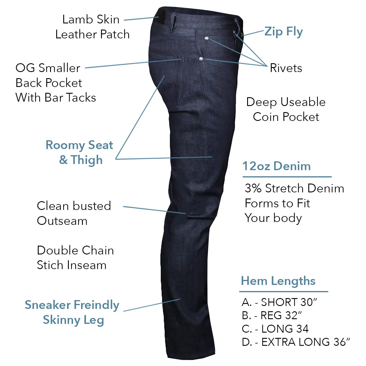 Billy Jeans // Indigo  Denim Adult Skinny Jeans - Small Batch