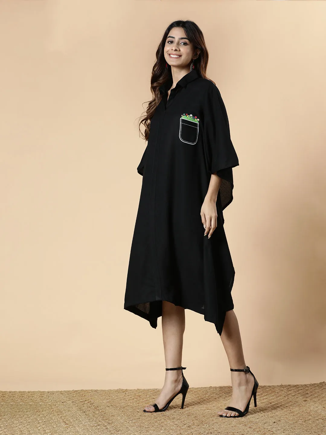 Black Rayon Shirt-Kaftan - Lush