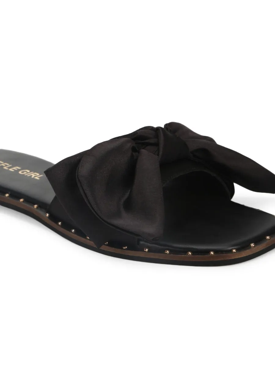 Black Satin Bow Slip Ons