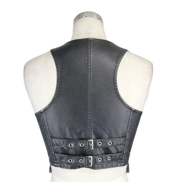 Black Vegan Leather Short Vest w/ Pockets