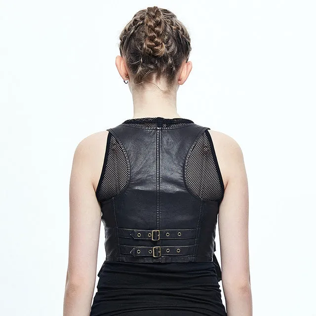 Black Vegan Leather Short Vest w/ Pockets