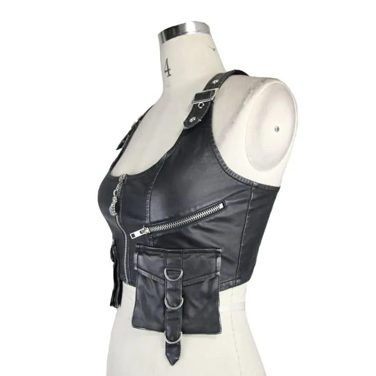 Black Vegan Leather Short Vest w/ Pockets