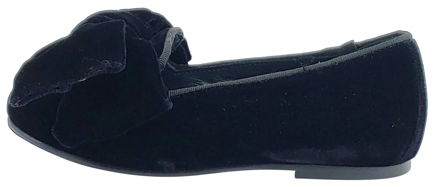 BluBlonc Girl's Black Velvet Bow Flat Shoe