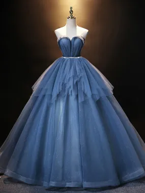 Blue Sweetheart Neck Tulle Long Prom Dress Blue evening dress