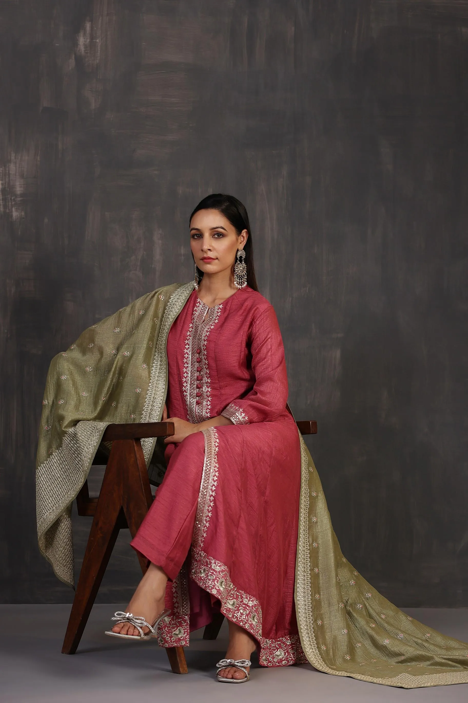 Blush Pink Embellished Premium Silk Anarkali Set