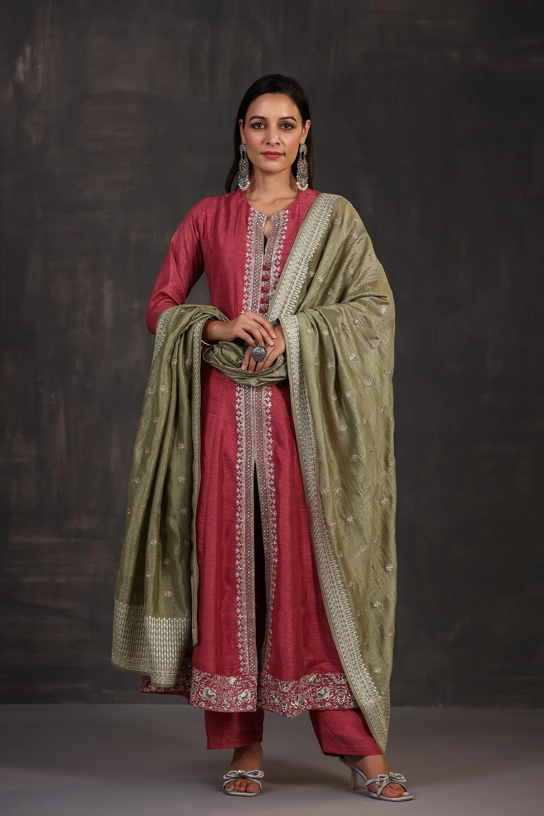 Blush Pink Embellished Premium Silk Anarkali Set