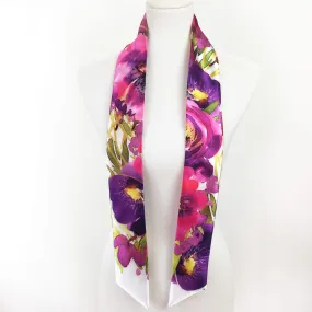 Brilliant Floral,Skinny Scarf,Woman Scarf,All season scarf,LightweightScarf,ladies scarf,artist scarf,painted scarf,satin scarf