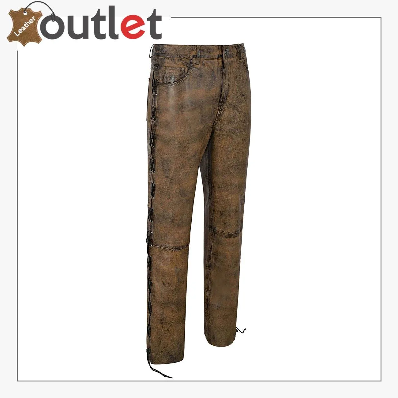 Brown Dirty Motorcycle Men's Biker Leather Trouser