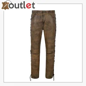 Brown Dirty Motorcycle Men's Biker Leather Trouser