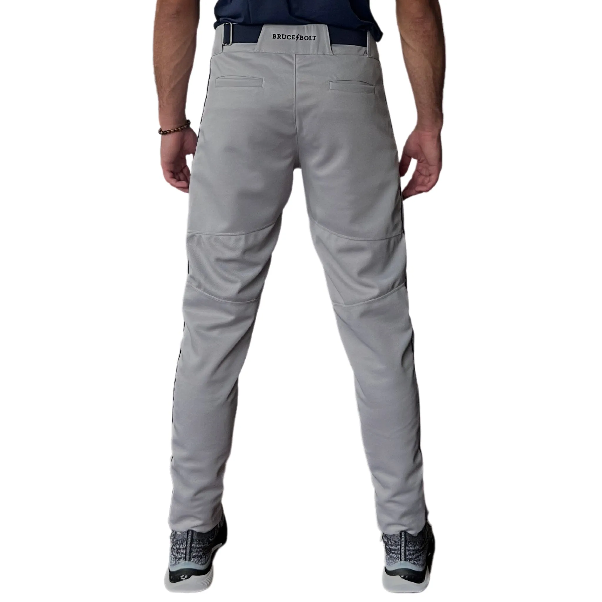 BRUCE BOLT Premium Pro Baseball Pant - GREY w/ Navy Piping