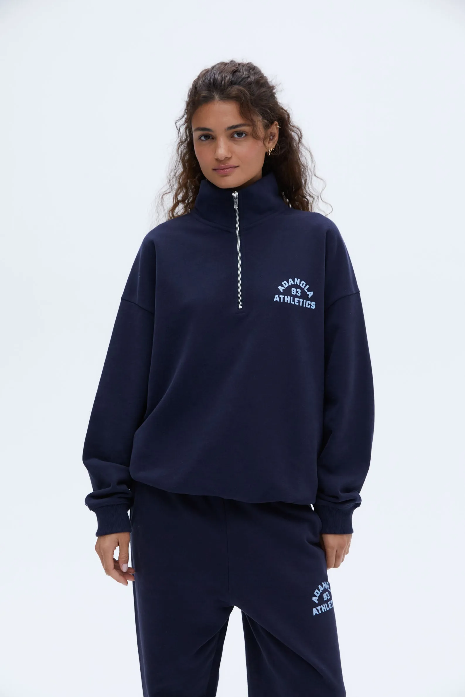 Campus Oversized Funnel Neck Zip Sweatshirt - Navy Blue/Powder Blue