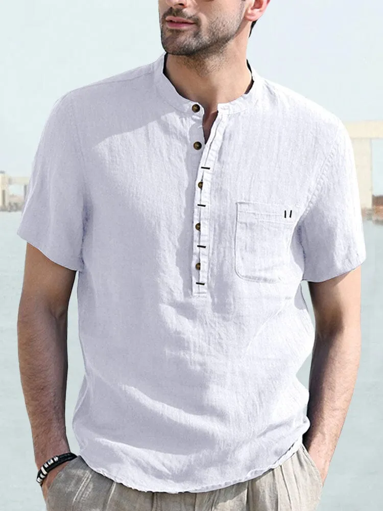 Casual Half Button Cotton Linen Shirt