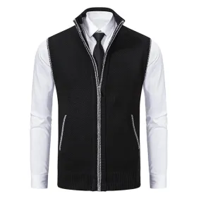 Casual Solid Color Stand Collar Sleeveless Knitted Vest