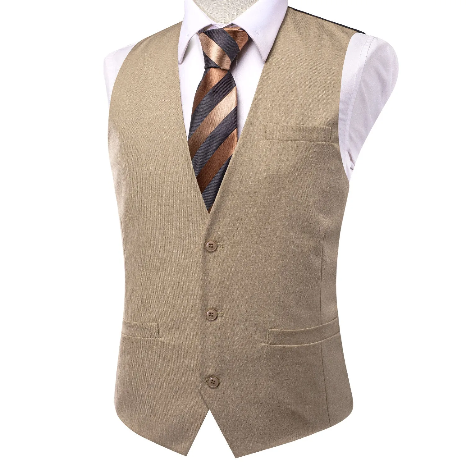 Champagne Solid Silk Men's Single Vest Waistcoat