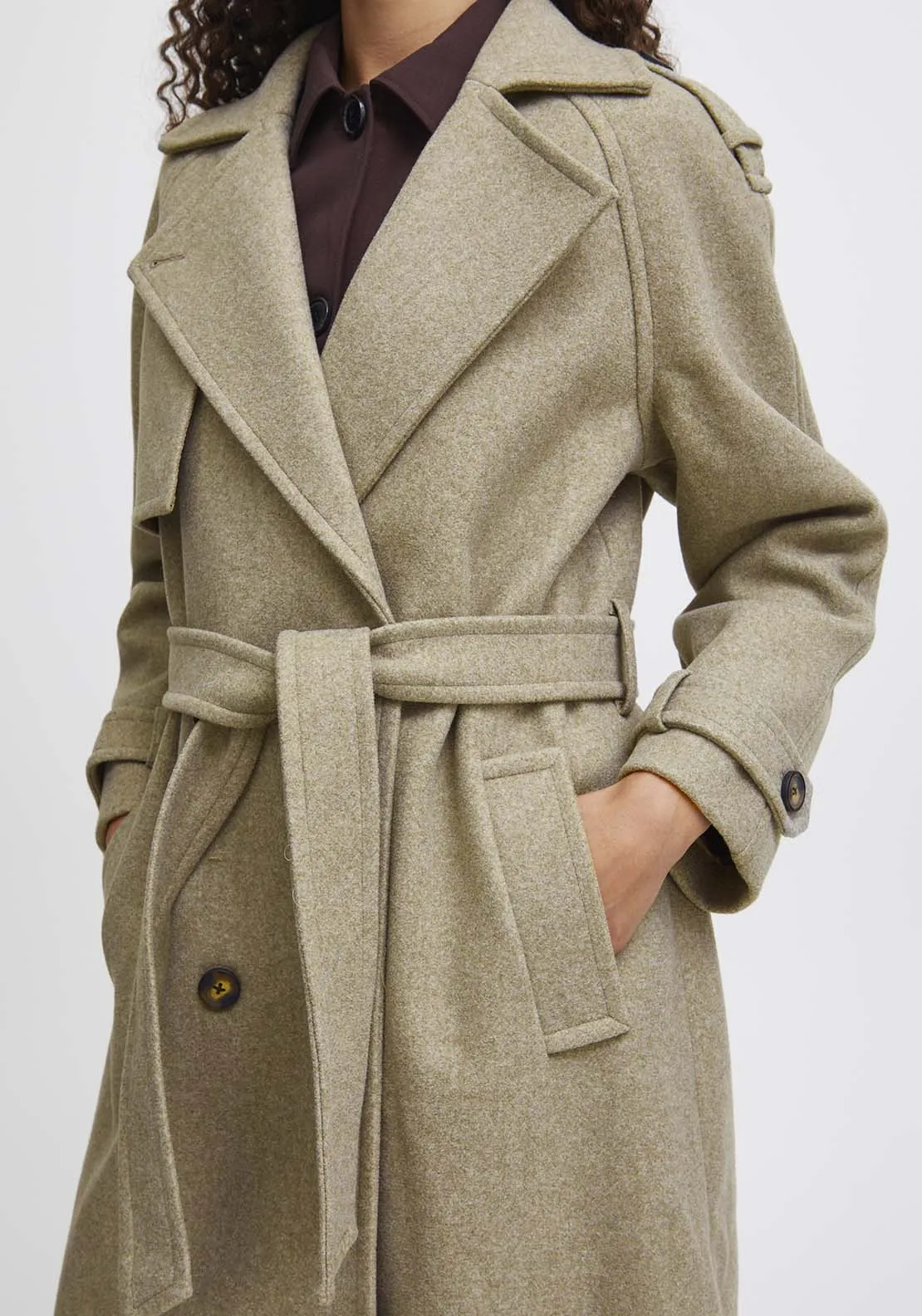 Cilia Long Sleeve Trench Coat - Sepia Tint Melange