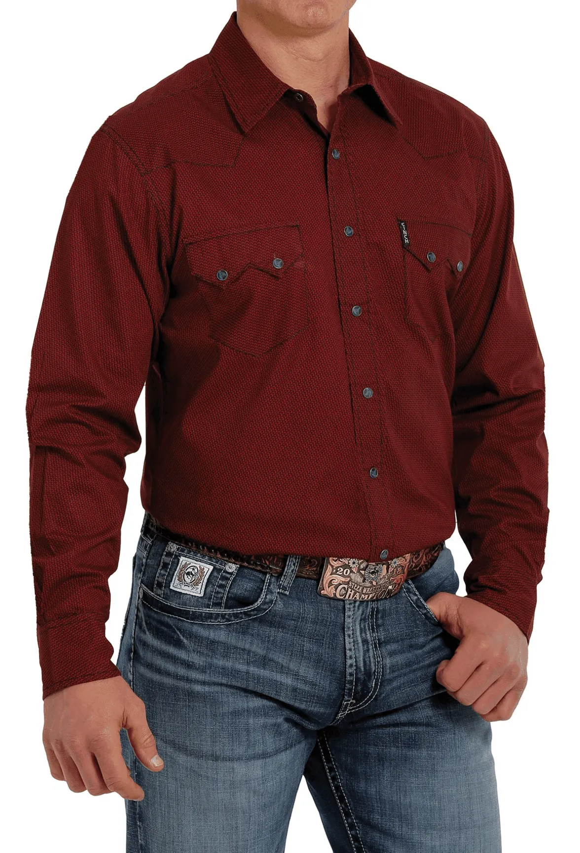 Cinch Men's Red Geo Print Button  Long Sleeve Western Shirt MTW1301055