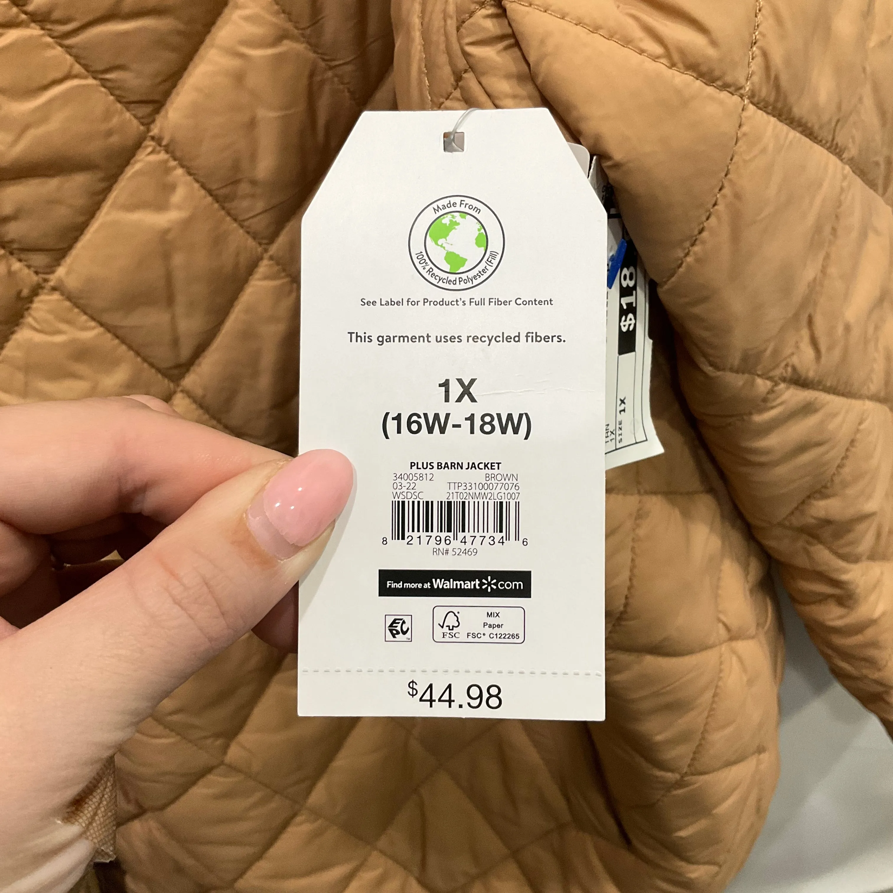 Coat Puffer & Quilted By Time And Tru In Tan, Size: 1x