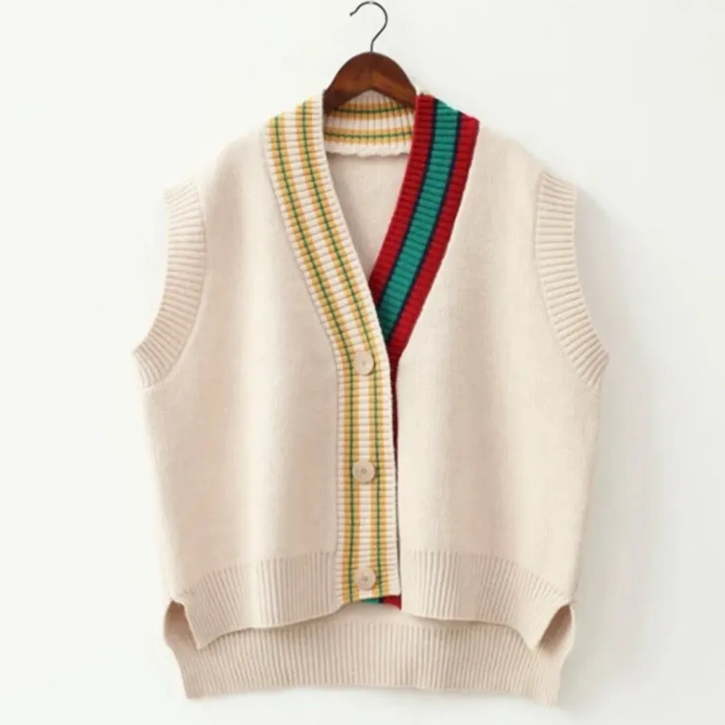 Color Contrast Stripe Trim Knit Vest