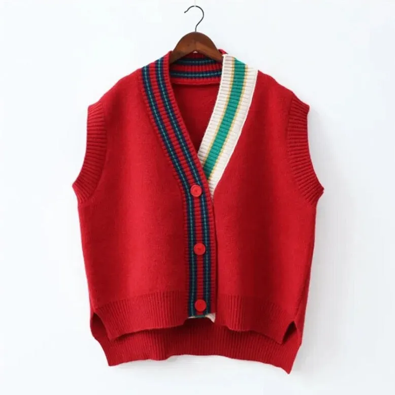 Color Contrast Stripe Trim Knit Vest