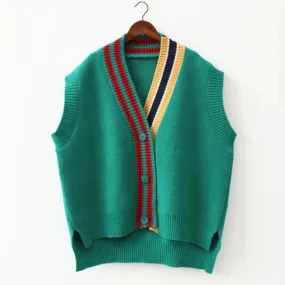 Color Contrast Stripe Trim Knit Vest