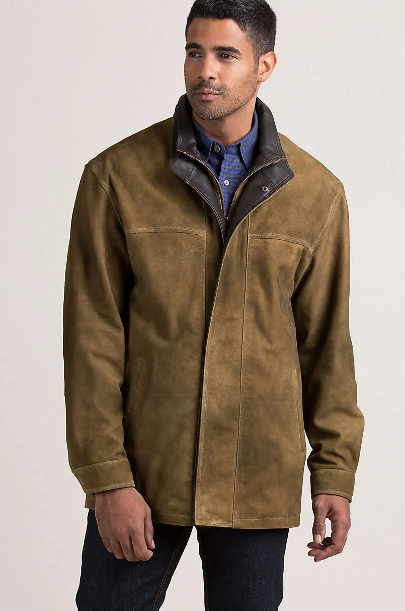 Corbin Goatskin Suede Leather Coat with Removable Quilted Lining