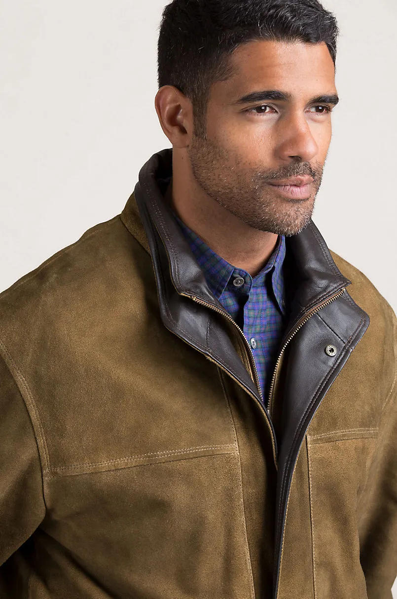 Corbin Goatskin Suede Leather Coat with Removable Quilted Lining