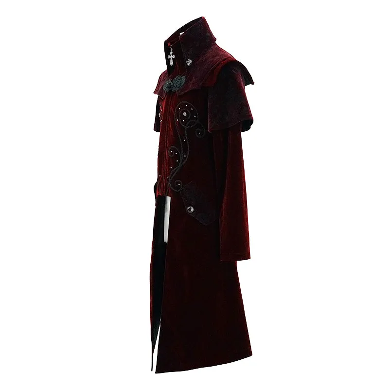 CT13402 Gorgeous gentlemen stand collar red gothic velveteen coat