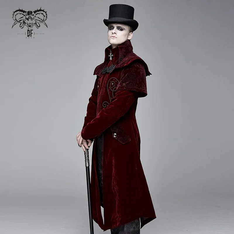 CT13402 Gorgeous gentlemen stand collar red gothic velveteen coat