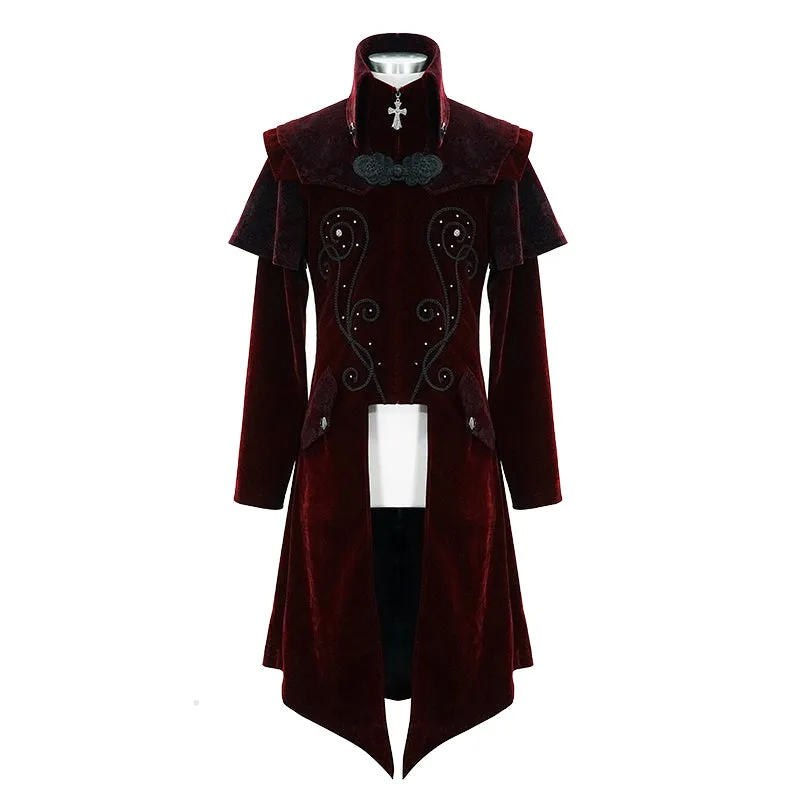 CT13402 Gorgeous gentlemen stand collar red gothic velveteen coat