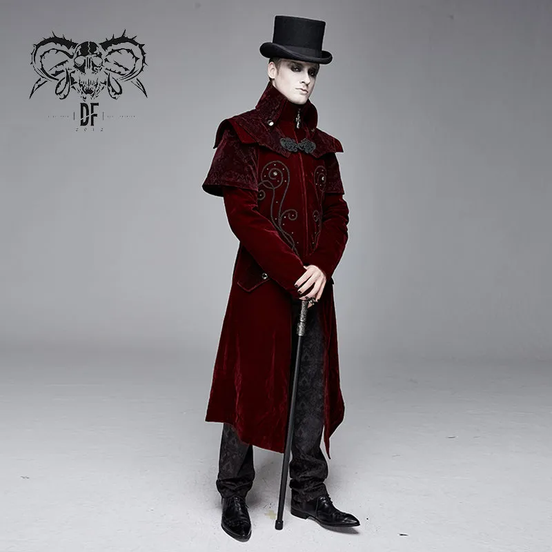 CT13402 Gorgeous gentlemen stand collar red gothic velveteen coat